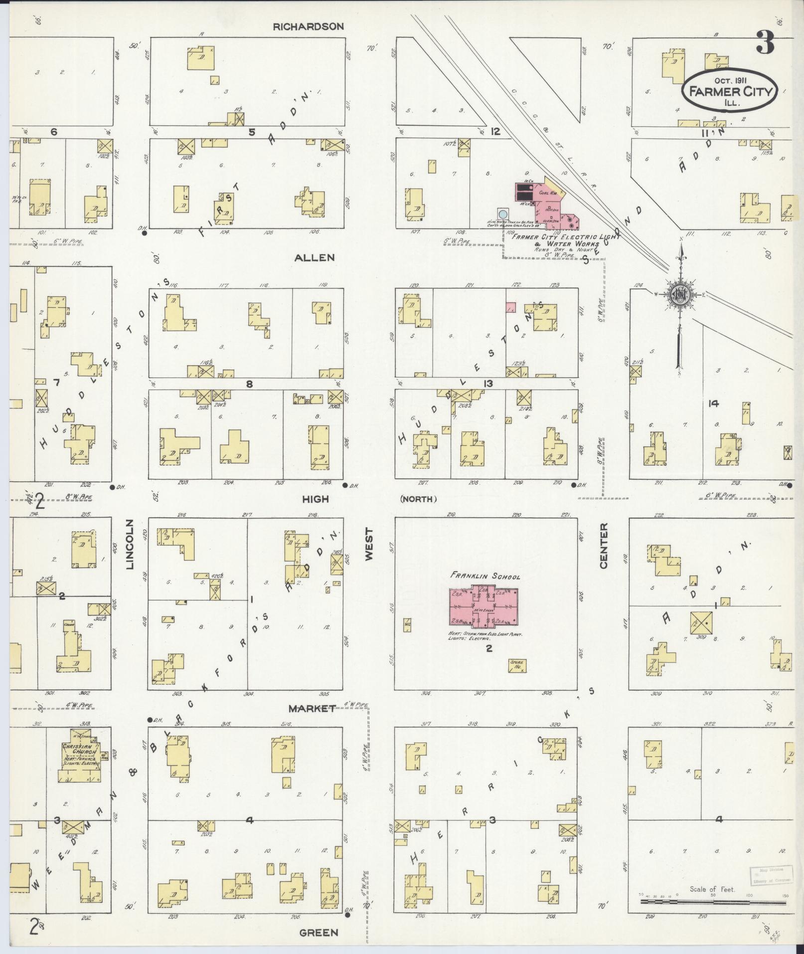 Sanborn Fire Insurance Map from Farmer City, De Witt County, Illinois (1911), Sheet #0003 - Complete Map Set gallery image, historic Sanborn map, vintage wall art, Illinois Illinois