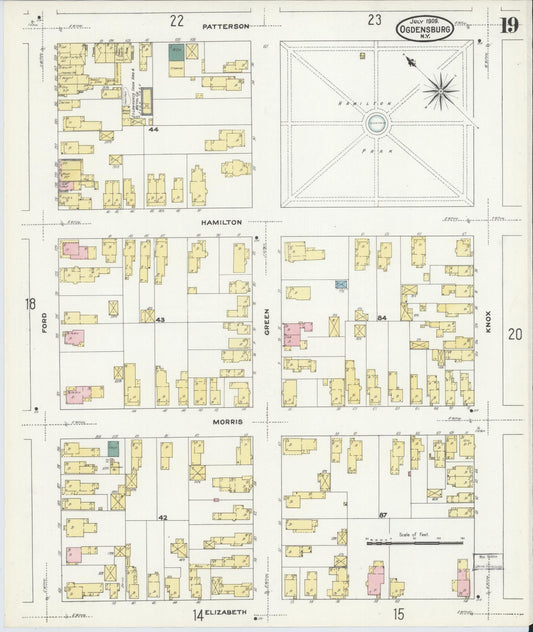 Sanborn Fire Insurance Map from Ogdensburg, St. Lawrence County, New York (1909), Sheet #0019 - Historic Sanborn Fire Insurance Map Print, vintage old map wall art, antique decor, genealogy gift, New York New York map