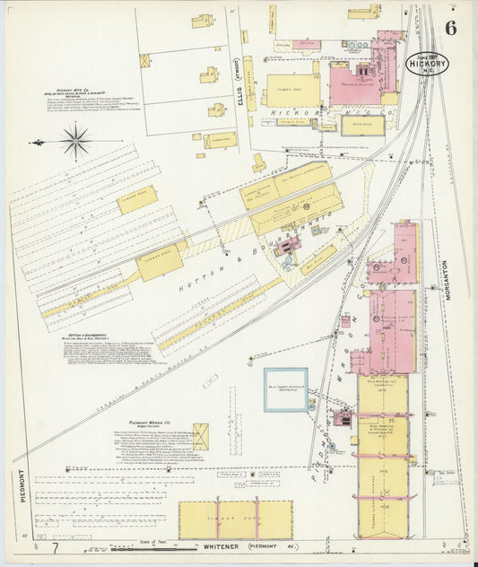 Sanborn Fire Insurance Map from Hickory, Catawba County, North Carolina (1907), Sheet #0006 - Historic Sanborn Fire Insurance Map Print, vintage old map wall art, antique decor, genealogy gift, North Carolina North Carolina map
