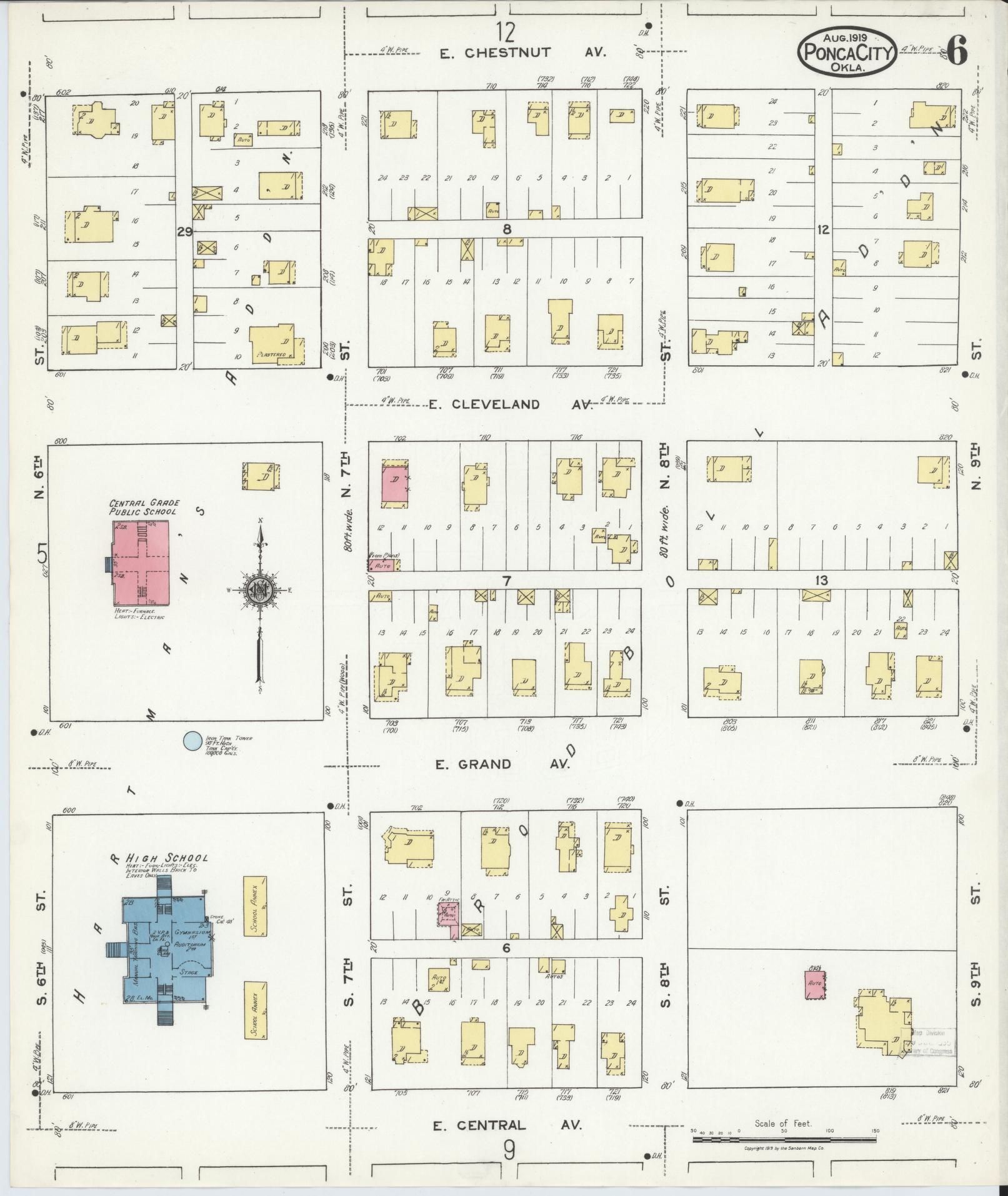 Sanborn Fire Insurance Map from Ponca City, Kay County, Oklahoma (1919), Sheet #0006 - Complete Map Set gallery image, historic Sanborn map, vintage wall art, Oklahoma Oklahoma