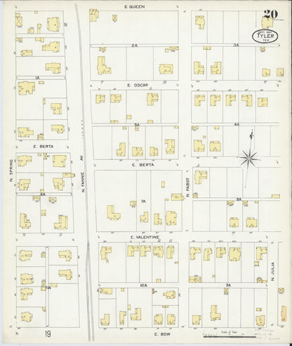 Sanborn Fire Insurance Map from Tyler, Smith County, Texas (1907), Sheet #0020 - Complete Map Set gallery image, historic Sanborn map, vintage wall art, Texas Texas
