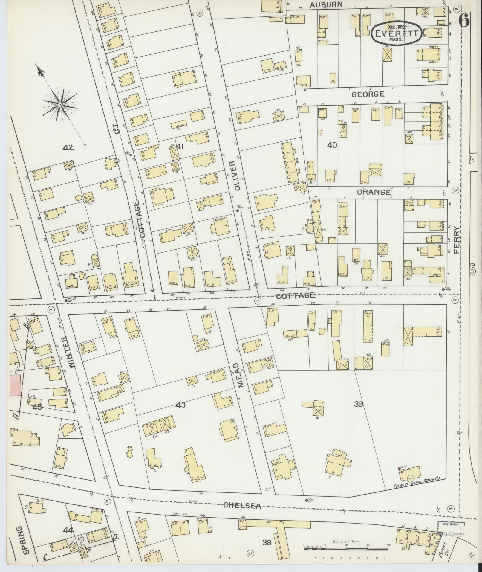 Sanborn Fire Insurance Map from Everett, Middlesex County, Massachusetts (1892), Sheet #0006 - Historic Sanborn Fire Insurance Map Print, vintage old map wall art, antique decor, genealogy gift, Massachusetts Massachusetts map