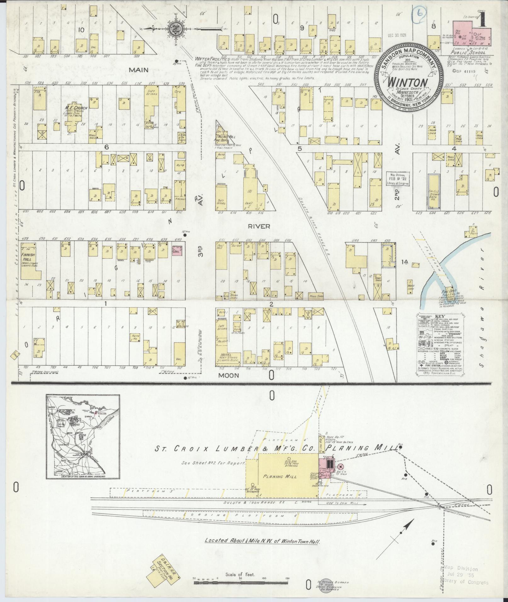 Sanborn Fire Insurance Map from Winton, Saint Louis County, Minnesota (1921), Sheet #0001 - Complete Map Set gallery image, historic Sanborn map, vintage wall art, Minnesota Minnesota