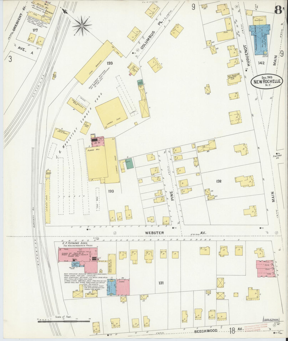 Sanborn Fire Insurance Map from New Rochelle, Westchester County, New York (1903), Sheet #0008 - Complete Map Set gallery image, historic Sanborn map, vintage wall art, New York New York