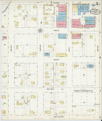 Sanborn Fire Insurance Map from Henrietta, Clay County, Texas (1896), Sheet #0003 - Complete Map Set gallery image, historic Sanborn map, vintage wall art, Texas Texas