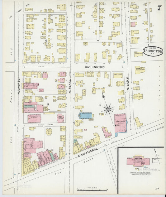 Sanborn Fire Insurance Map from Bridgeton, Cumberland County, New Jersey (1891), Sheet #0007 - Historic Sanborn Fire Insurance Map Print, vintage old map wall art, antique decor, genealogy gift, New Jersey New Jersey map