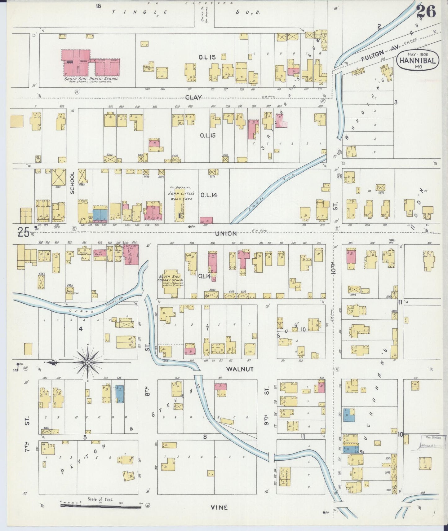 Sanborn Fire Insurance Map from Hannibal, Marion County, Missouri (1906), Sheet #0026 - Complete Map Set gallery image, historic Sanborn map, vintage wall art, Missouri Missouri