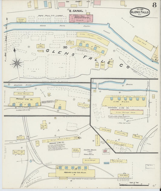 Sanborn Fire Insurance Map from Glens Falls, Warren County, New York (1890), Sheet #0008 - Historic Sanborn Fire Insurance Map Print, vintage old map wall art, antique decor, genealogy gift, New York New York map