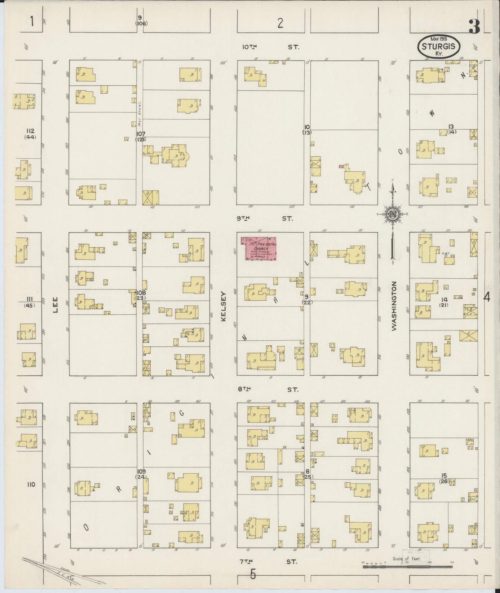 Sanborn Fire Insurance Map from Sturgis, Union County, Kentucky (1915), Sheet #0003 - Complete Map Set gallery image, historic Sanborn map, vintage wall art, Kentucky Kentucky