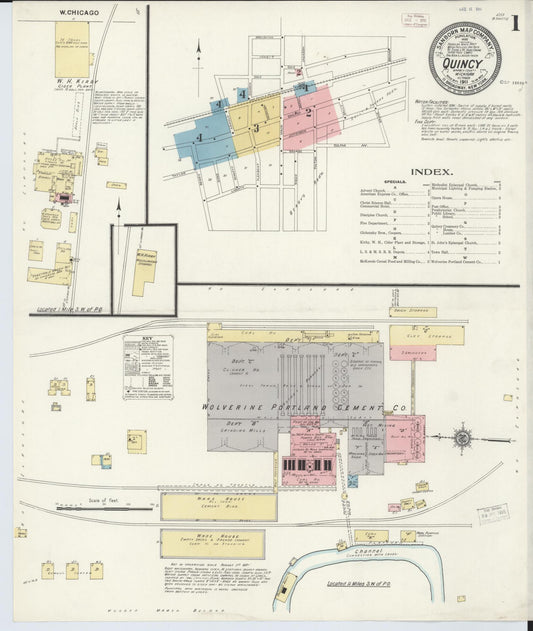 Sanborn Fire Insurance Map from Quincy, Branch County, Michigan (1911), Sheet #0001 - Complete Map Set gallery image, historic Sanborn map, vintage wall art, Michigan Michigan