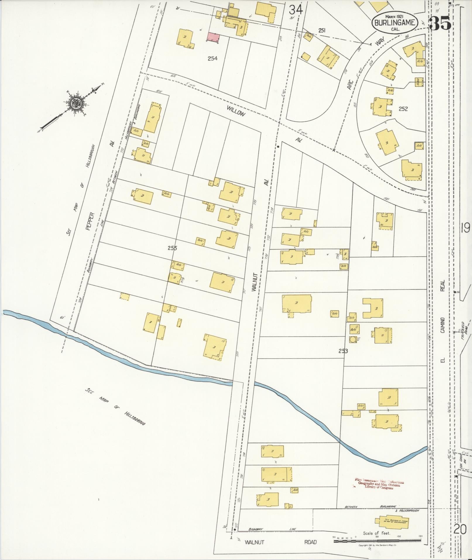 Sanborn Fire Insurance Map from Burlingame, San Mateo County, California (1921), Sheet #0035 - Complete Map Set gallery image, historic Sanborn map, vintage wall art, California California