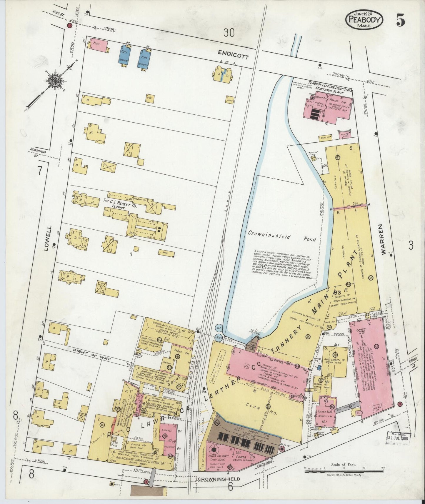 Sanborn Fire Insurance Map from Peabody, Essex County, Massachusetts (1920), Sheet #0005 - Complete Map Set gallery image, historic Sanborn map, vintage wall art, Massachusetts Massachusetts