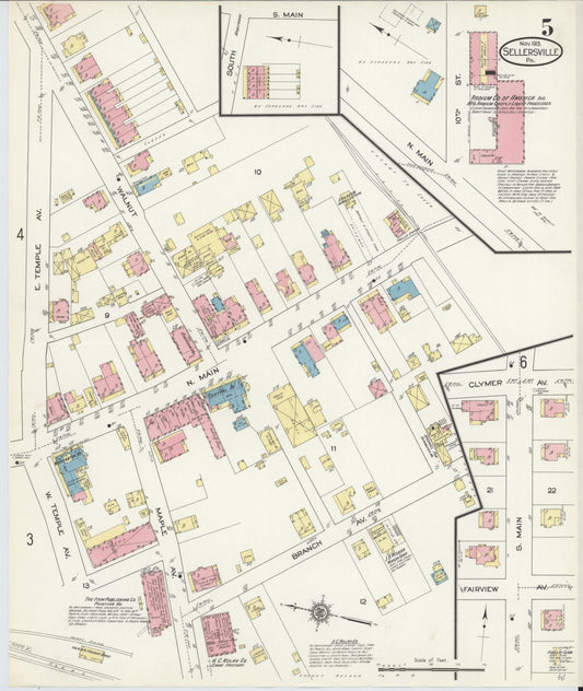 Sanborn Fire Insurance Map from Sellersville, Bucks County, Pennsylvania (1913), Sheet #0005 - Historic Sanborn Fire Insurance Map Print, vintage old map wall art, antique decor, genealogy gift, Pennsylvania Pennsylvania map