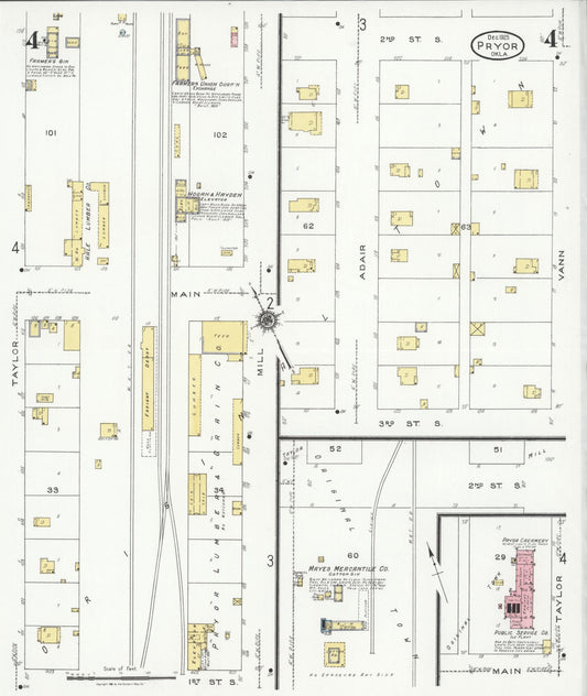 Sanborn Fire Insurance Map from Pryor Creek, Mayes County, Oklahoma (1925), Sheet #0004 - Historic Sanborn Fire Insurance Map Print, vintage old map wall art, antique decor, genealogy gift, Oklahoma Oklahoma map