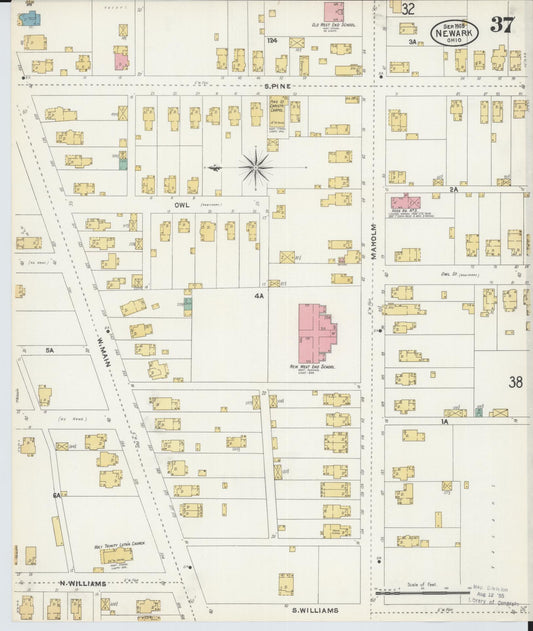 Sanborn Fire Insurance Map from Newark, Licking County, Ohio (1905), Sheet #0037 - Historic Sanborn Fire Insurance Map Print, vintage old map wall art, antique decor, genealogy gift, Ohio Ohio map