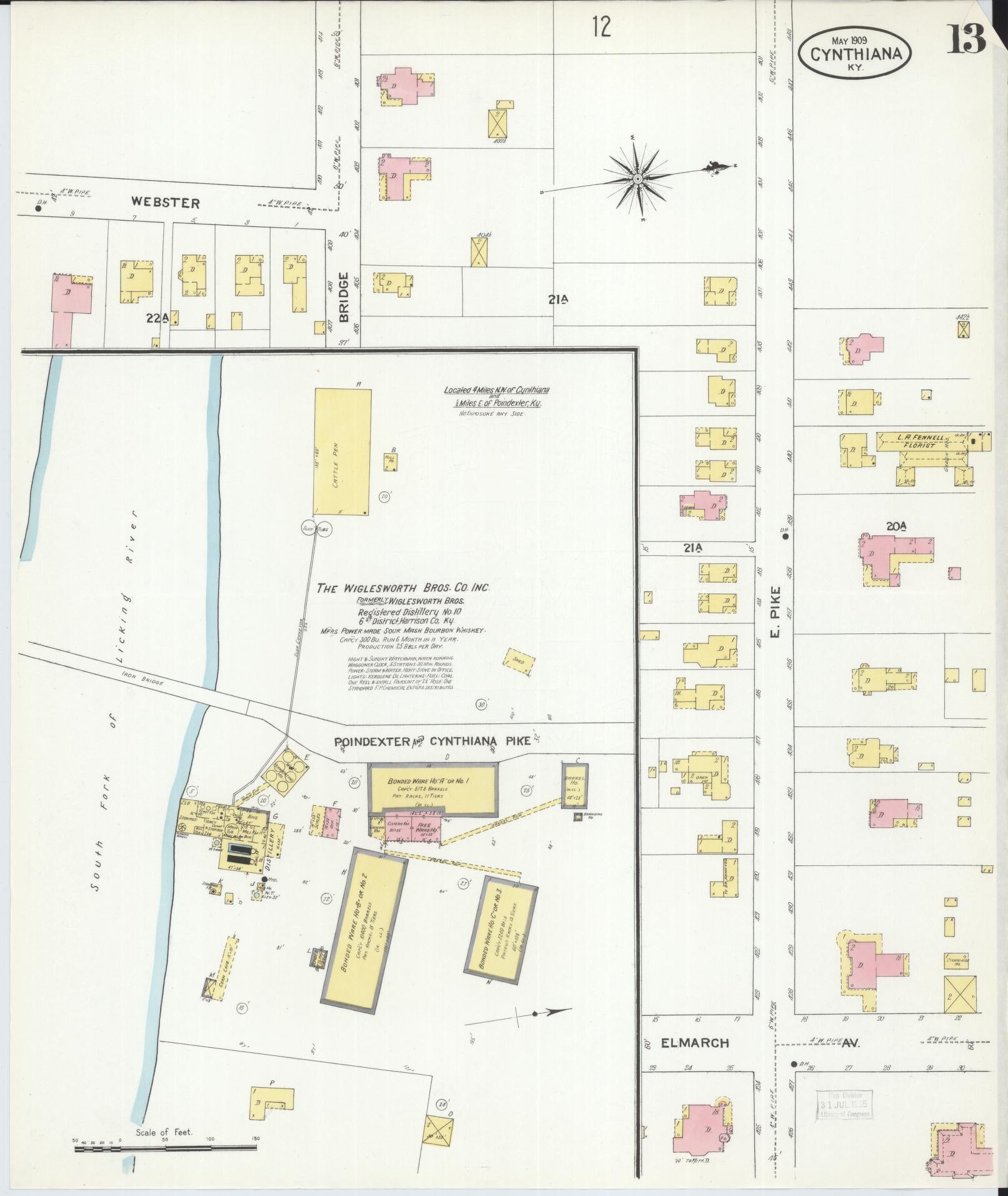 Sanborn Fire Insurance Map from Cynthiana, Harrison County, Kentucky (1909), Sheet #0013 - Historic Sanborn Fire Insurance Map Print, vintage old map wall art, antique decor, genealogy gift, Kentucky Kentucky map