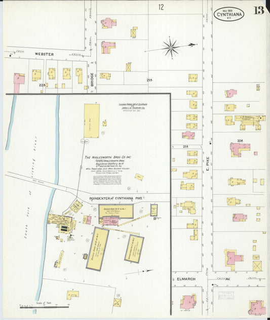 Sanborn Fire Insurance Map from Cynthiana, Harrison County, Kentucky (1909), Sheet #0013 - Historic Sanborn Fire Insurance Map Print, vintage old map wall art, antique decor, genealogy gift, Kentucky Kentucky map