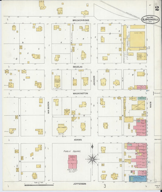 Sanborn Fire Insurance Map from Blandinsville, Mcdonough County, Illinois (1906), Sheet #0002 - Historic Sanborn Fire Insurance Map Print, vintage old map wall art, antique decor, genealogy gift, Illinois Illinois map