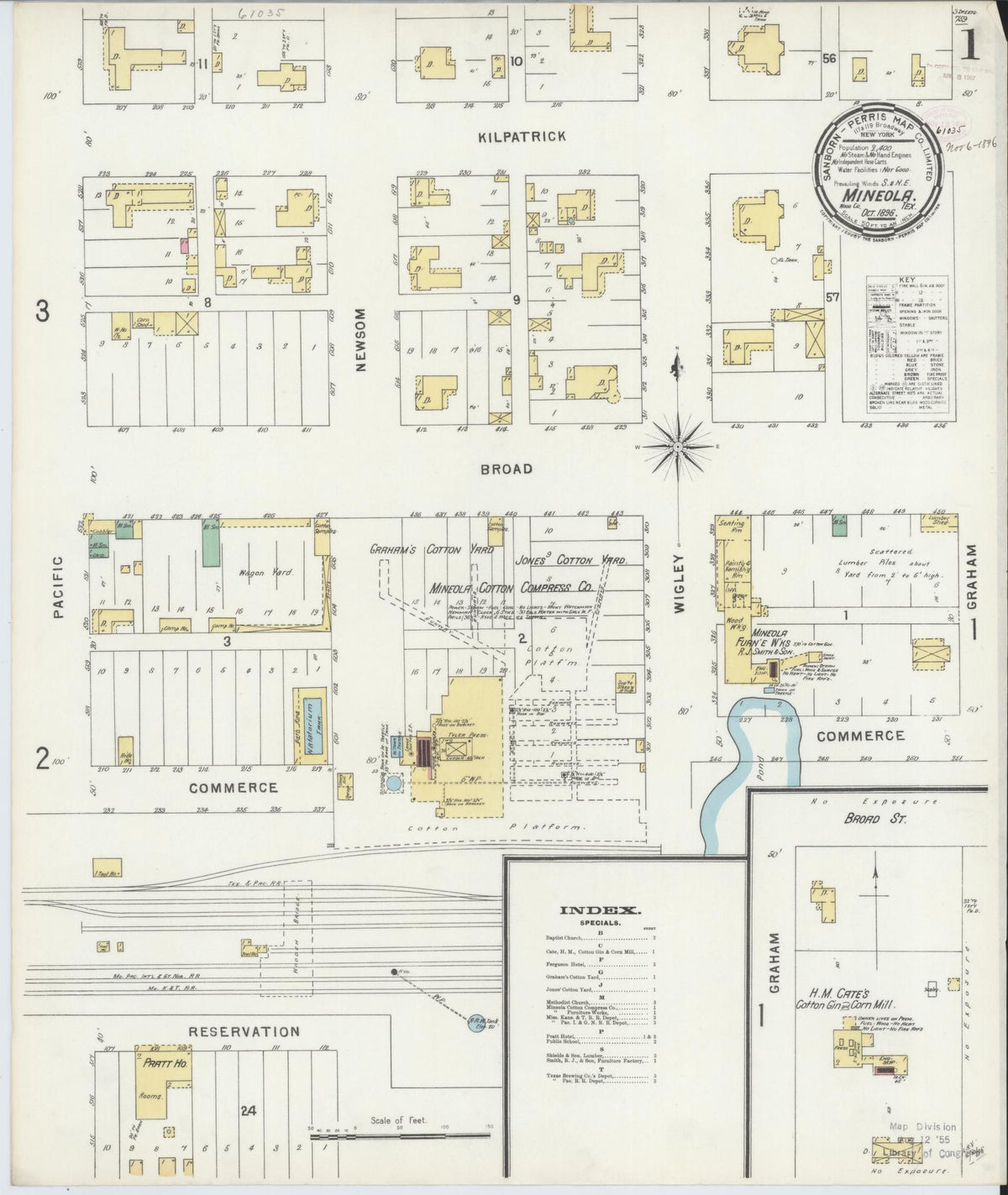 Sanborn Fire Insurance Map from Mineola, Wood County, Texas (1896), Sheet #0001 - Complete Map Set gallery image, historic Sanborn map, vintage wall art, Texas Texas