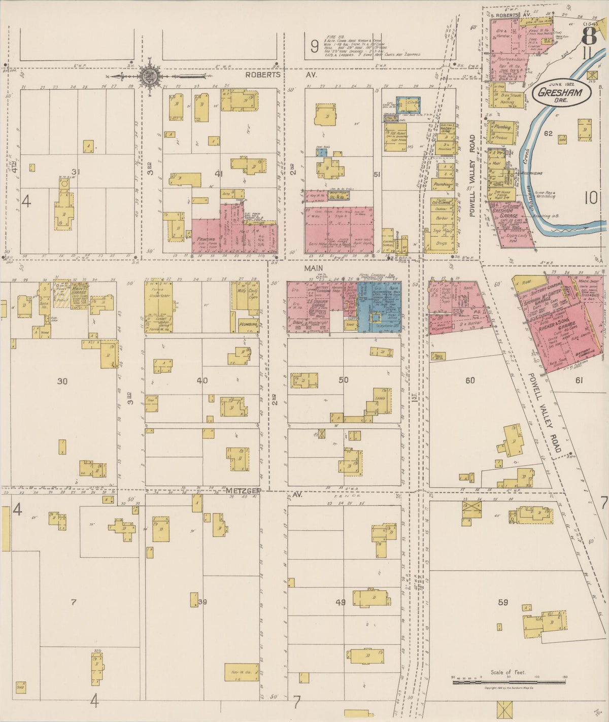 Sanborn Fire Insurance Map from Gresham, Multnomah County, Oregon (1922), Sheet #0008 - Historic Sanborn Fire Insurance Map Print, vintage old map wall art, antique decor, genealogy gift, Oregon Oregon map