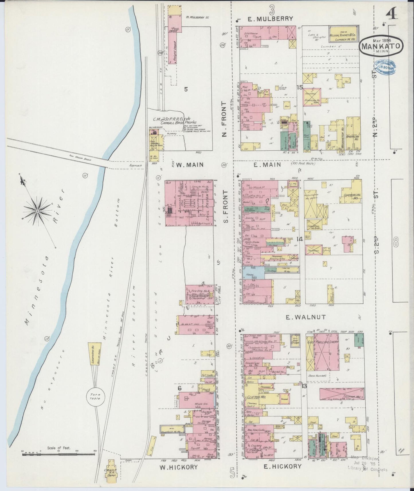 Sanborn Fire Insurance Map from Mankato, Blue Earth County, Minnesota (1894), Sheet #0004 - Historic Sanborn Fire Insurance Map Print, vintage old map wall art, antique decor, genealogy gift, Minnesota Minnesota map