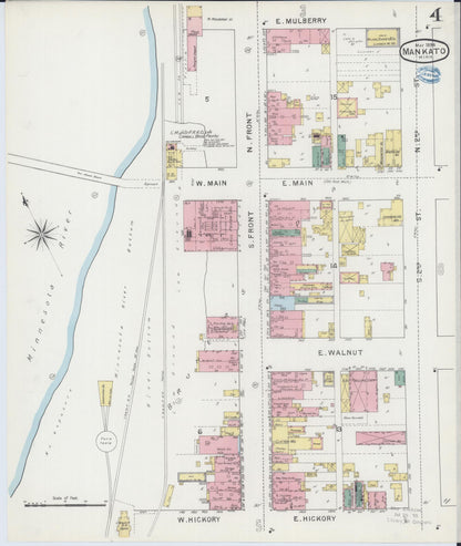 Sanborn Fire Insurance Map from Mankato, Blue Earth County, Minnesota (1894), Sheet #0004 - Historic Sanborn Fire Insurance Map Print, vintage old map wall art, antique decor, genealogy gift, Minnesota Minnesota map
