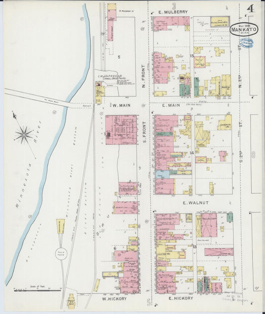 Sanborn Fire Insurance Map from Mankato, Blue Earth County, Minnesota (1894), Sheet #0004 - Historic Sanborn Fire Insurance Map Print, vintage old map wall art, antique decor, genealogy gift, Minnesota Minnesota map