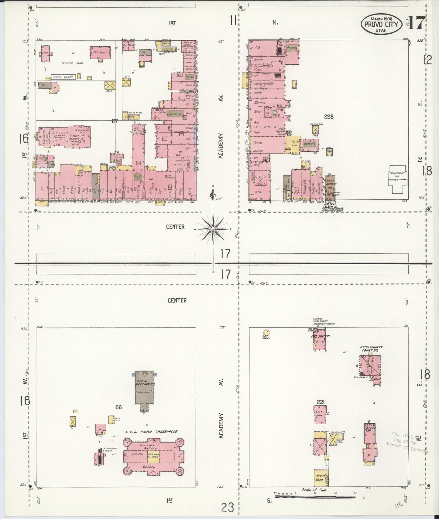 Sanborn Fire Insurance Map from Provo, Utah County, Utah (1908), Sheet #0017 - Complete Map Set gallery image, historic Sanborn map, vintage wall art, Provo Utah