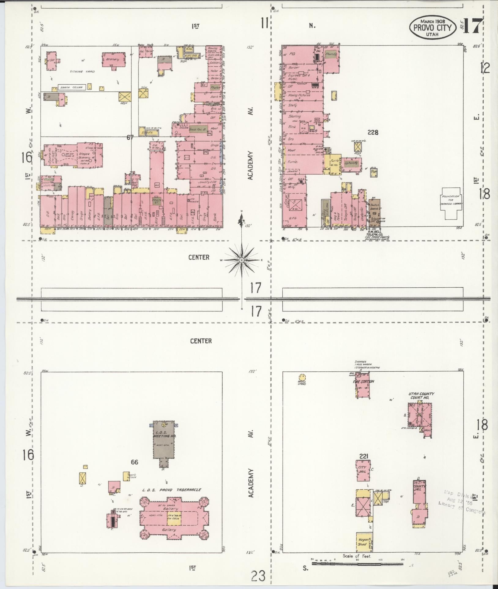 Sanborn Fire Insurance Map from Provo, Utah County, Utah (1908), Sheet #0017 - Complete Map Set gallery image, historic Sanborn map, vintage wall art, Provo Utah