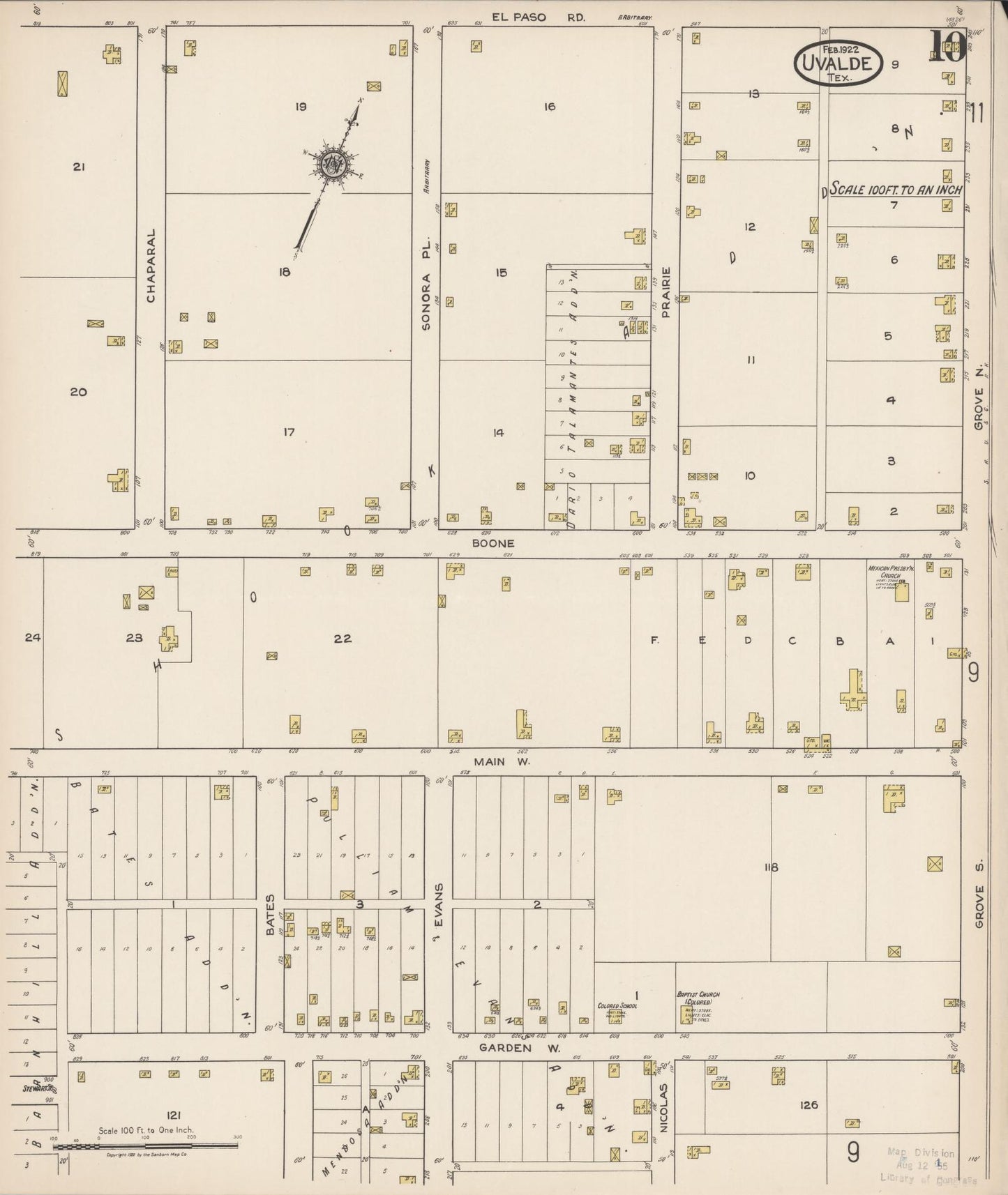 Sanborn Fire Insurance Map from Uvalde, Uvalde County, Texas (1922), Sheet #0010 - Historic Sanborn Fire Insurance Map Print, vintage old map wall art, antique decor, genealogy gift, Texas Texas map