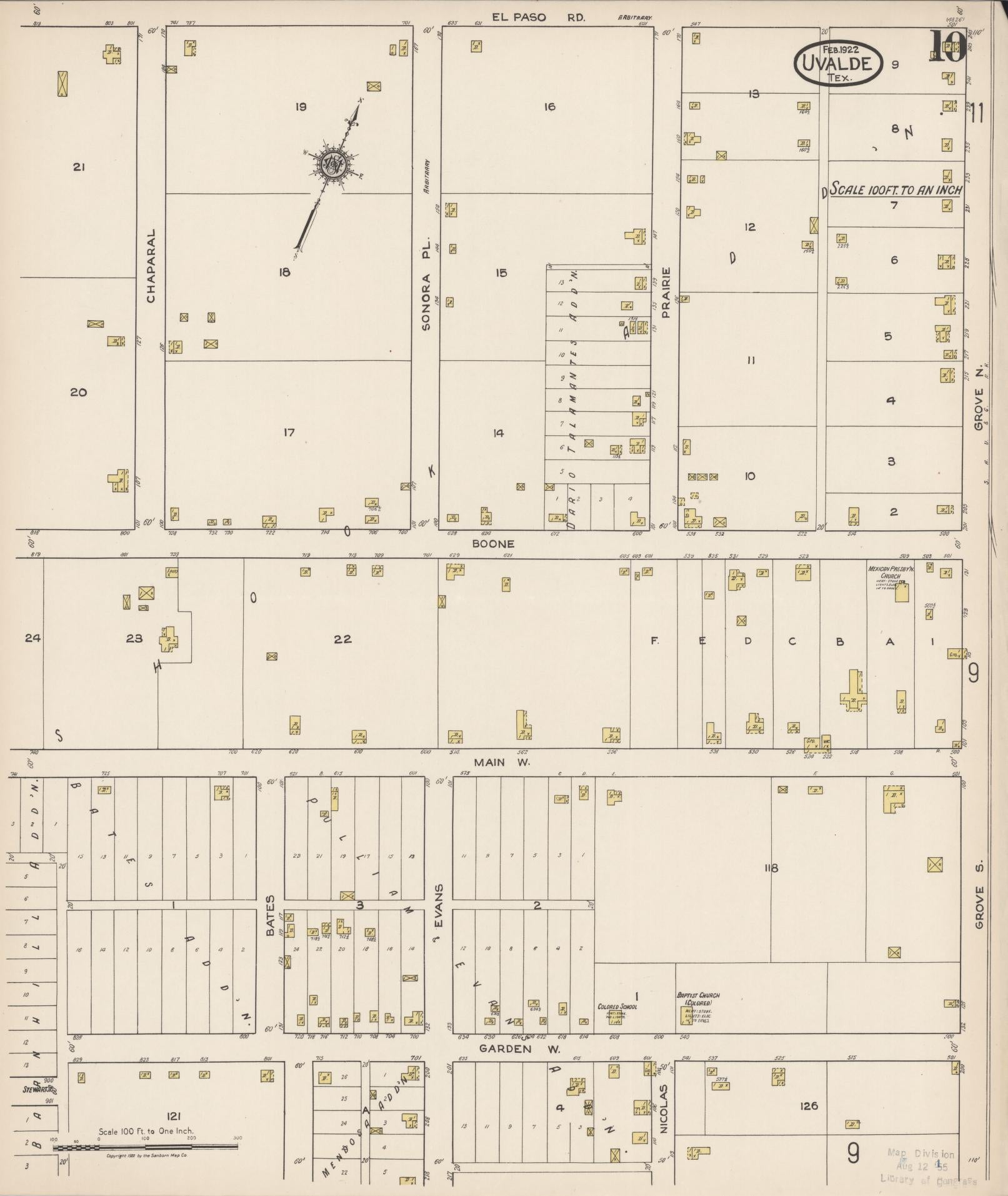 Sanborn Fire Insurance Map from Uvalde, Uvalde County, Texas (1922), Sheet #0010 - Historic Sanborn Fire Insurance Map Print, vintage old map wall art, antique decor, genealogy gift, Texas Texas map