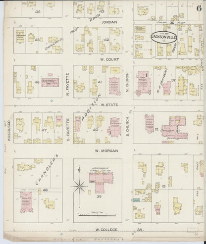 Sanborn Fire Insurance Map from Jacksonville, Morgan County, Illinois (1887), Sheet #0006 - Complete Map Set gallery image, historic Sanborn map, vintage wall art, Illinois Illinois