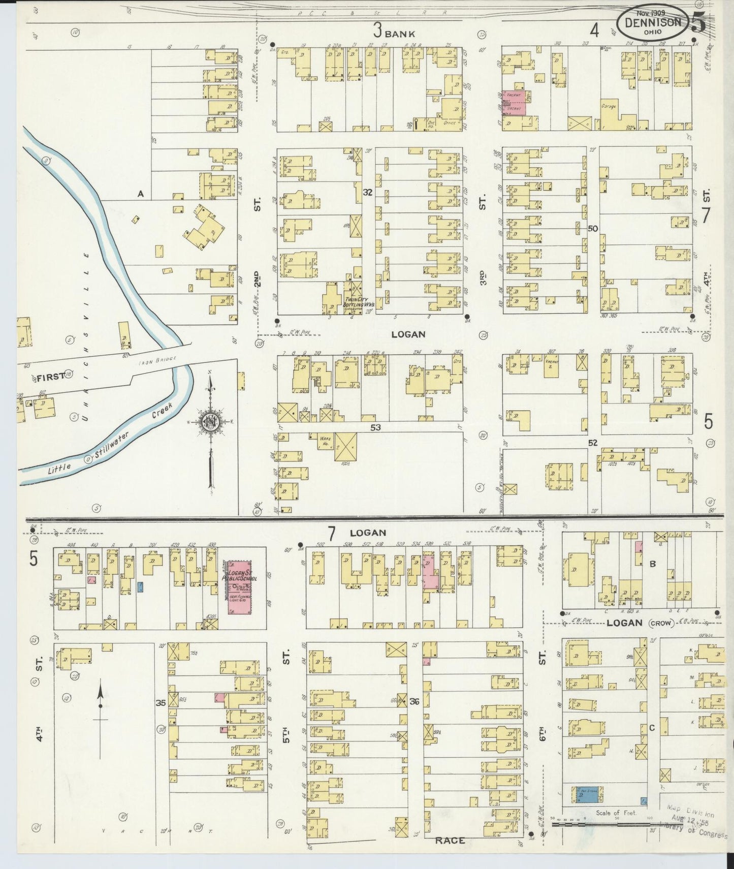 Sanborn Fire Insurance Map from Dennison, Tuscarawas County, Ohio (1909), Sheet #0005 - Complete Map Set gallery image, historic Sanborn map, vintage wall art, Ohio Ohio