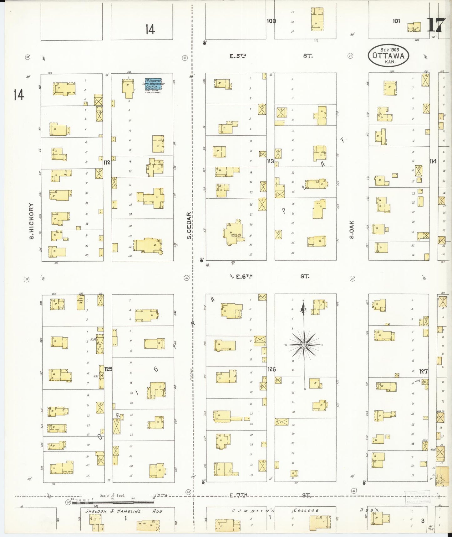Sanborn Fire Insurance Map from Ottawa, Franklin County, Kansas (1905), Sheet #0017 - Complete Map Set gallery image, historic Sanborn map, vintage wall art, Kansas Kansas