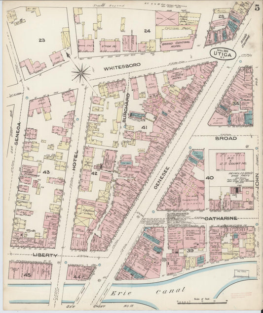 Sanborn Fire Insurance Map from Utica, Oneida County, New York (1884), Sheet #0005 - Historic Sanborn Fire Insurance Map Print, vintage old map wall art, antique decor, genealogy gift, New York New York map