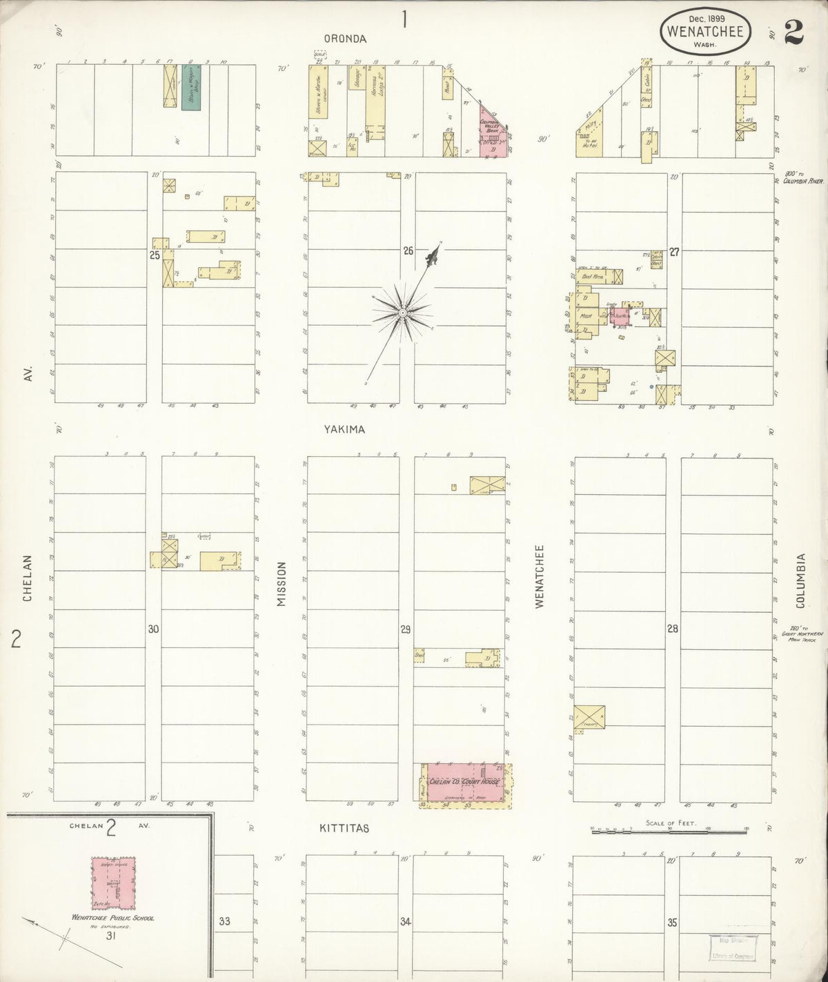 Sanborn Fire Insurance Map from Wenatchee, Chelan County, Washington (1899), Sheet #0002 - Historic Sanborn Fire Insurance Map Print, vintage old map wall art, antique decor, genealogy gift, Washington Washington map