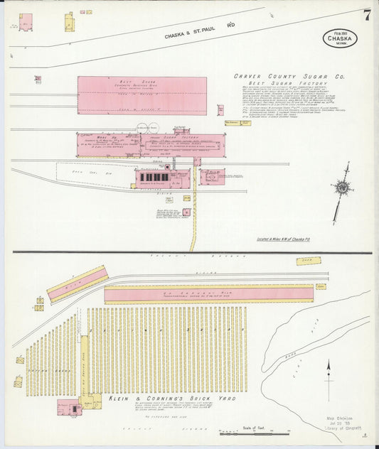 Sanborn Fire Insurance Map from Chaska, Carver County, Minnesota (1911), Sheet #0007 - Historic Sanborn Fire Insurance Map Print, vintage old map wall art, antique decor, genealogy gift, Minnesota Minnesota map