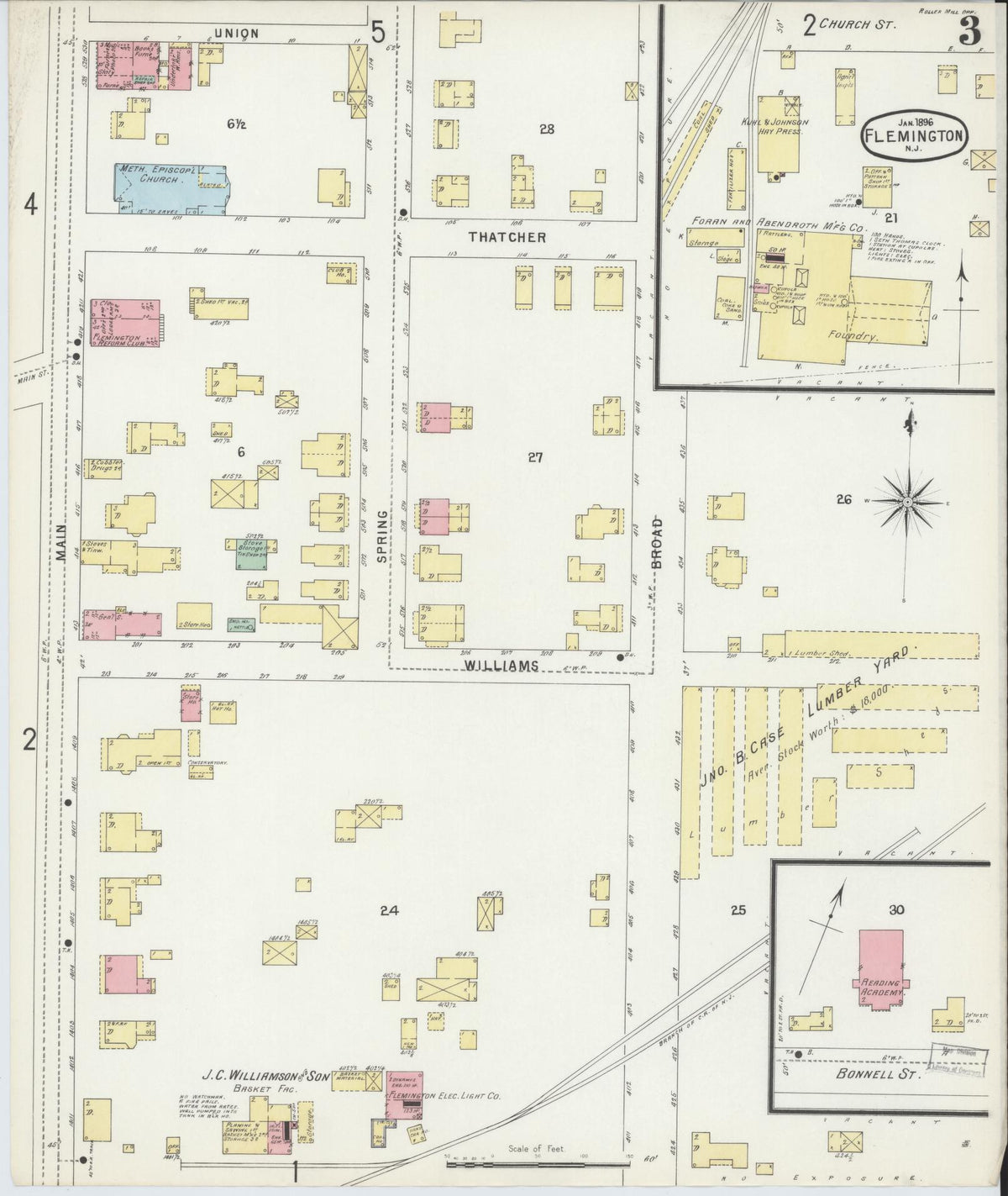 Sanborn Fire Insurance Map from Flemington, Hunterdon County, New Jersey (1896), Sheet #0003 - Complete Map Set gallery image, historic Sanborn map, vintage wall art, New Jersey New Jersey