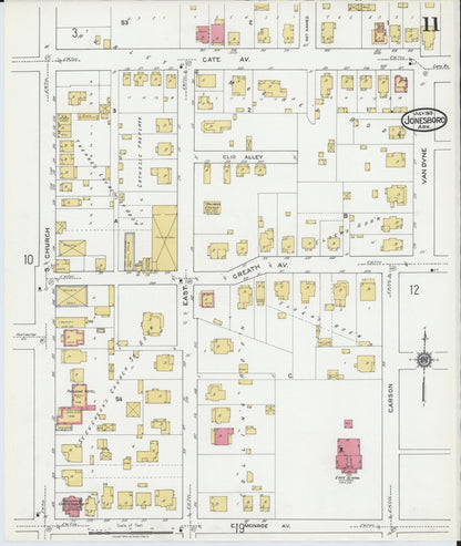 Sanborn Fire Insurance Map from Jonesboro, Craighead County, Arkansas (1919), Sheet #0011 - Complete Map Set gallery image, historic Sanborn map, vintage wall art, Arkansas Arkansas