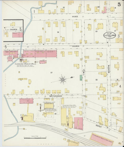 Sanborn Fire Insurance Map from Cleveland, Bradley County, Tennessee (1897), Sheet #0005 - Complete Map Set gallery image, historic Sanborn map, vintage wall art, Tennessee Tennessee