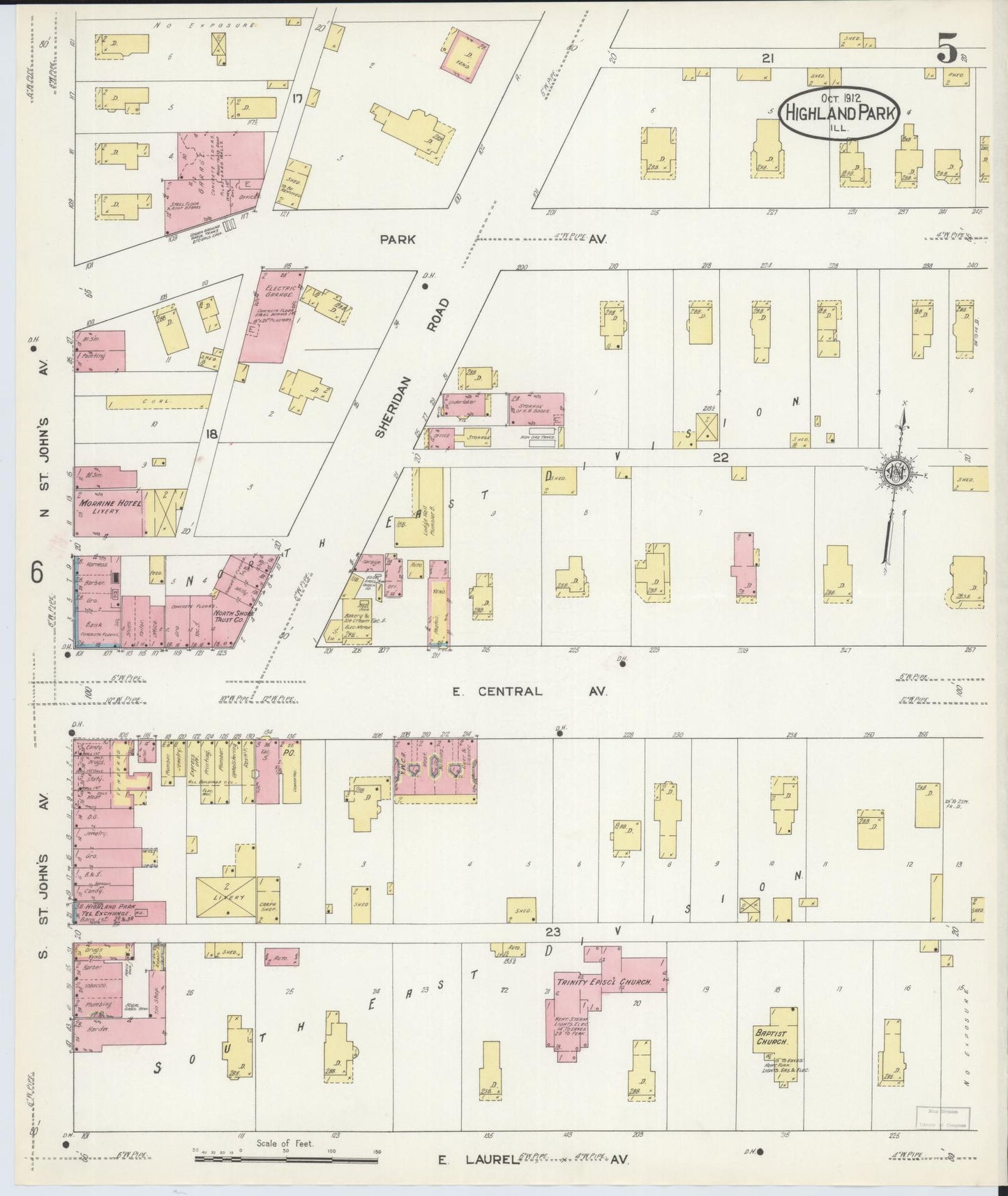 Sanborn Fire Insurance Map from Highland Park, Lake County, Illinois (1912), Sheet #0005 - Complete Map Set gallery image, historic Sanborn map, vintage wall art, Illinois Illinois