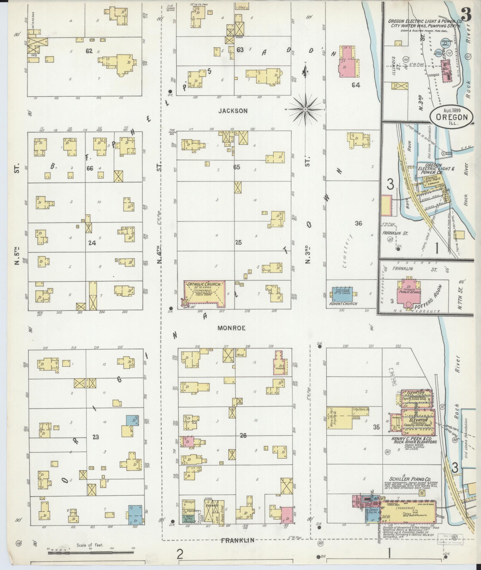 Sanborn Fire Insurance Map from Oregon, Ogle County, Illinois (1899), Sheet #0003 - Complete Map Set gallery image, historic Sanborn map, vintage wall art, Oregon Oregon