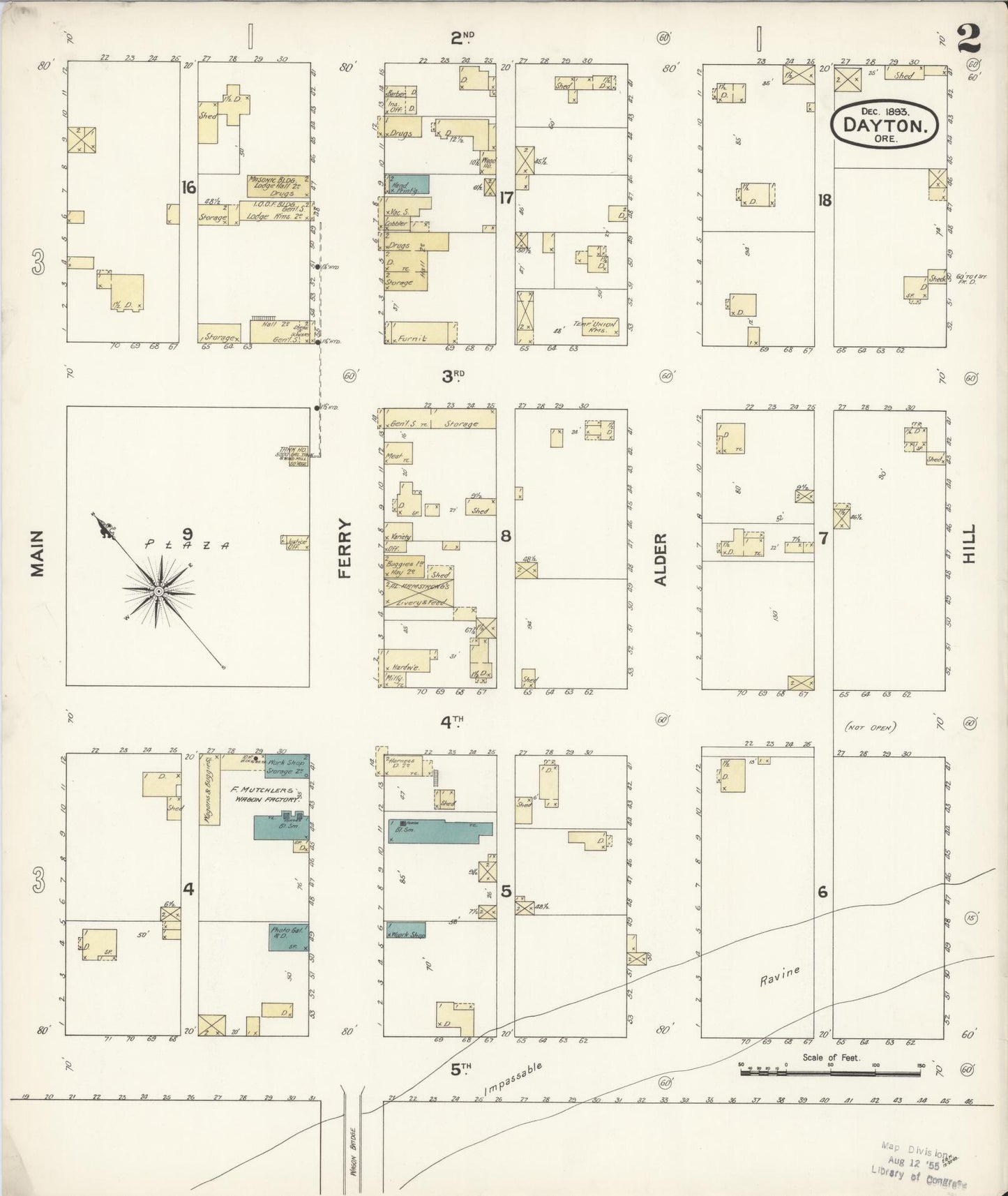 Sanborn Fire Insurance Map from Dayton, Yamhill County, Oregon (1893), Sheet #0002 - Complete Map Set gallery image, historic Sanborn map, vintage wall art, Oregon Oregon
