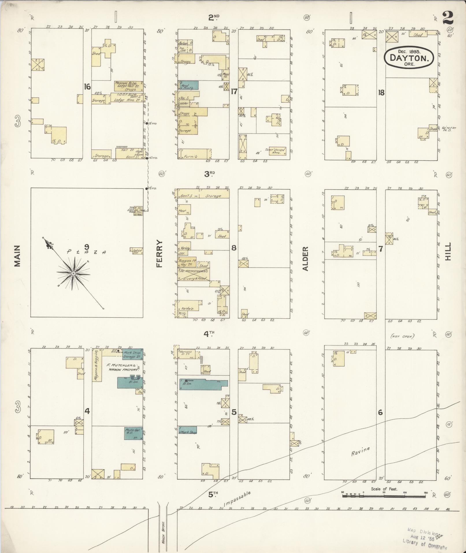 Sanborn Fire Insurance Map from Dayton, Yamhill County, Oregon (1893), Sheet #0002 - Complete Map Set gallery image, historic Sanborn map, vintage wall art, Oregon Oregon