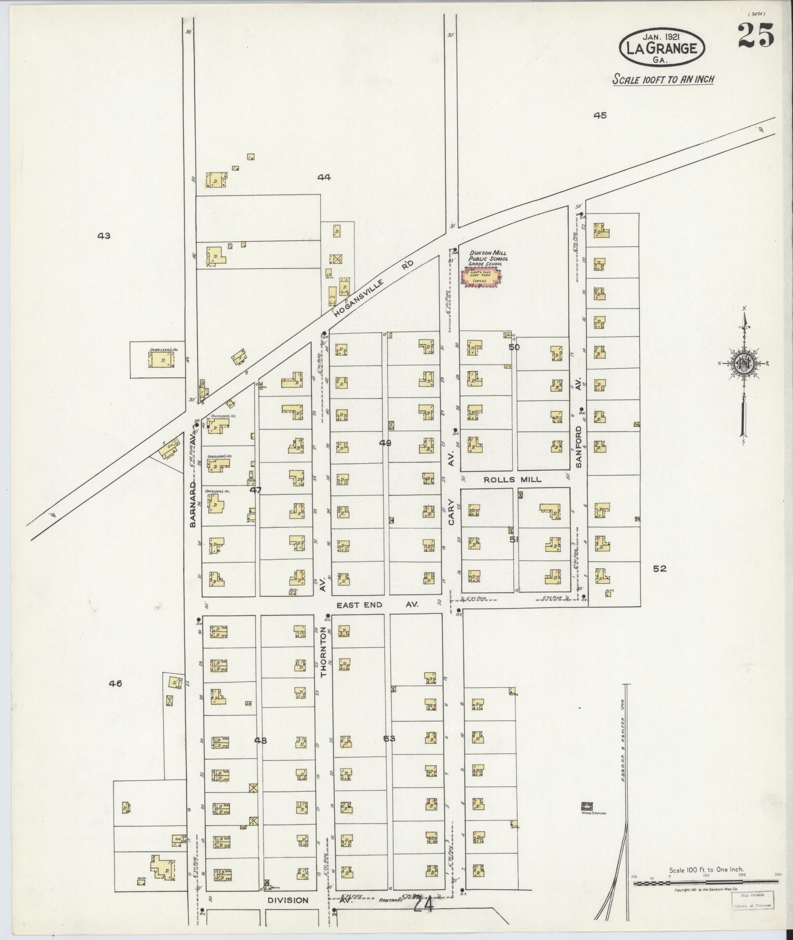 Sanborn Fire Insurance Map from La Grange, Troup County, Georgia (1921), Sheet #0025 - Complete Map Set gallery image, historic Sanborn map, vintage wall art, Georgia Georgia