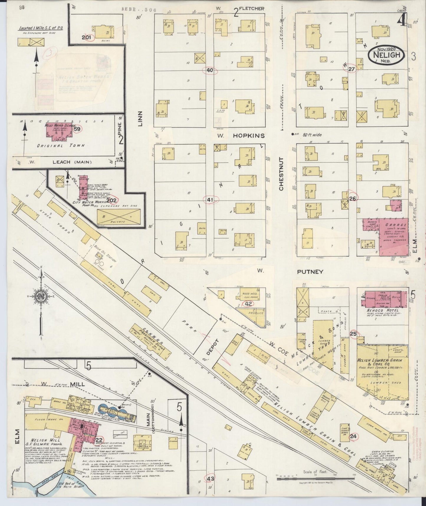 Sanborn Fire Insurance Map from Neligh, Antelope County, Nebraska (1934), Sheet #0004 - Historic Sanborn Fire Insurance Map Print, vintage old map wall art, antique decor, genealogy gift, Nebraska Nebraska map