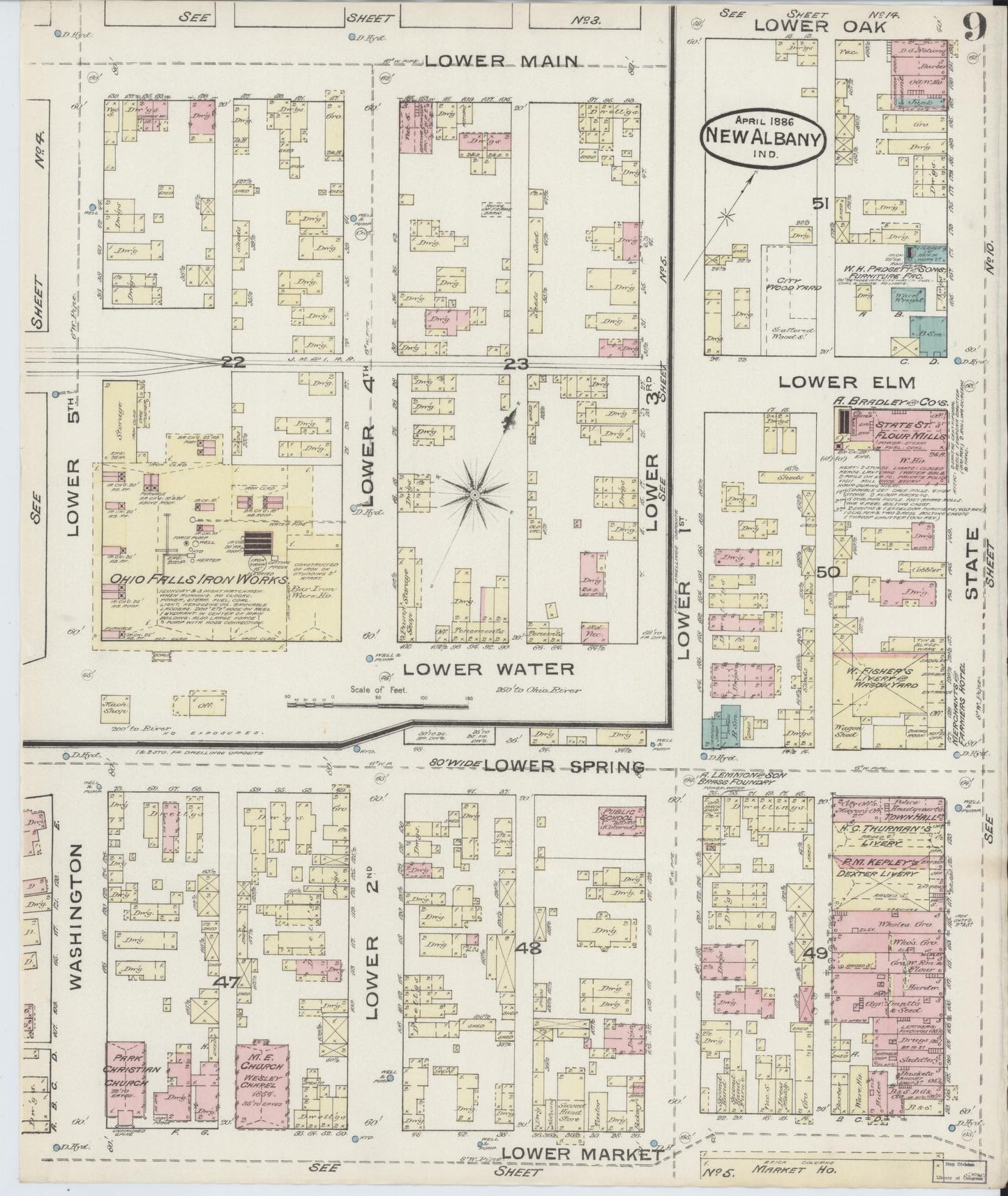 Sanborn Fire Insurance Map from New Albany, Floyd County, Indiana (1886), Sheet #0009 - Complete Map Set gallery image, historic Sanborn map, vintage wall art, Indiana Indiana