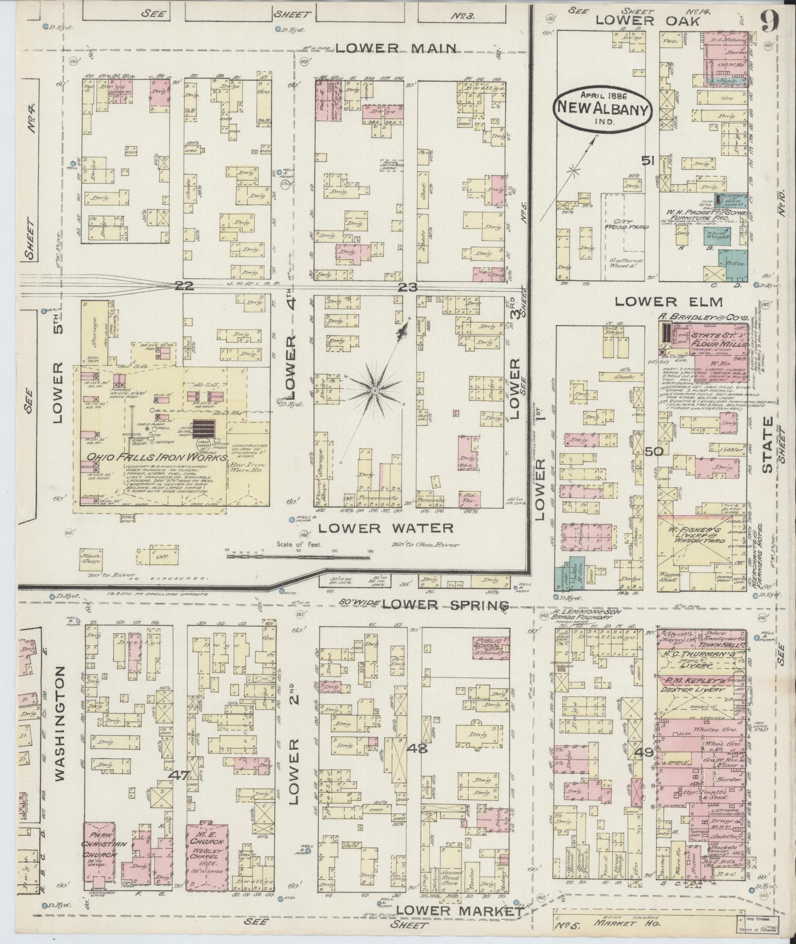 Sanborn Fire Insurance Map from New Albany, Floyd County, Indiana (1886), Sheet #0009 - Complete Map Set gallery image, historic Sanborn map, vintage wall art, Indiana Indiana