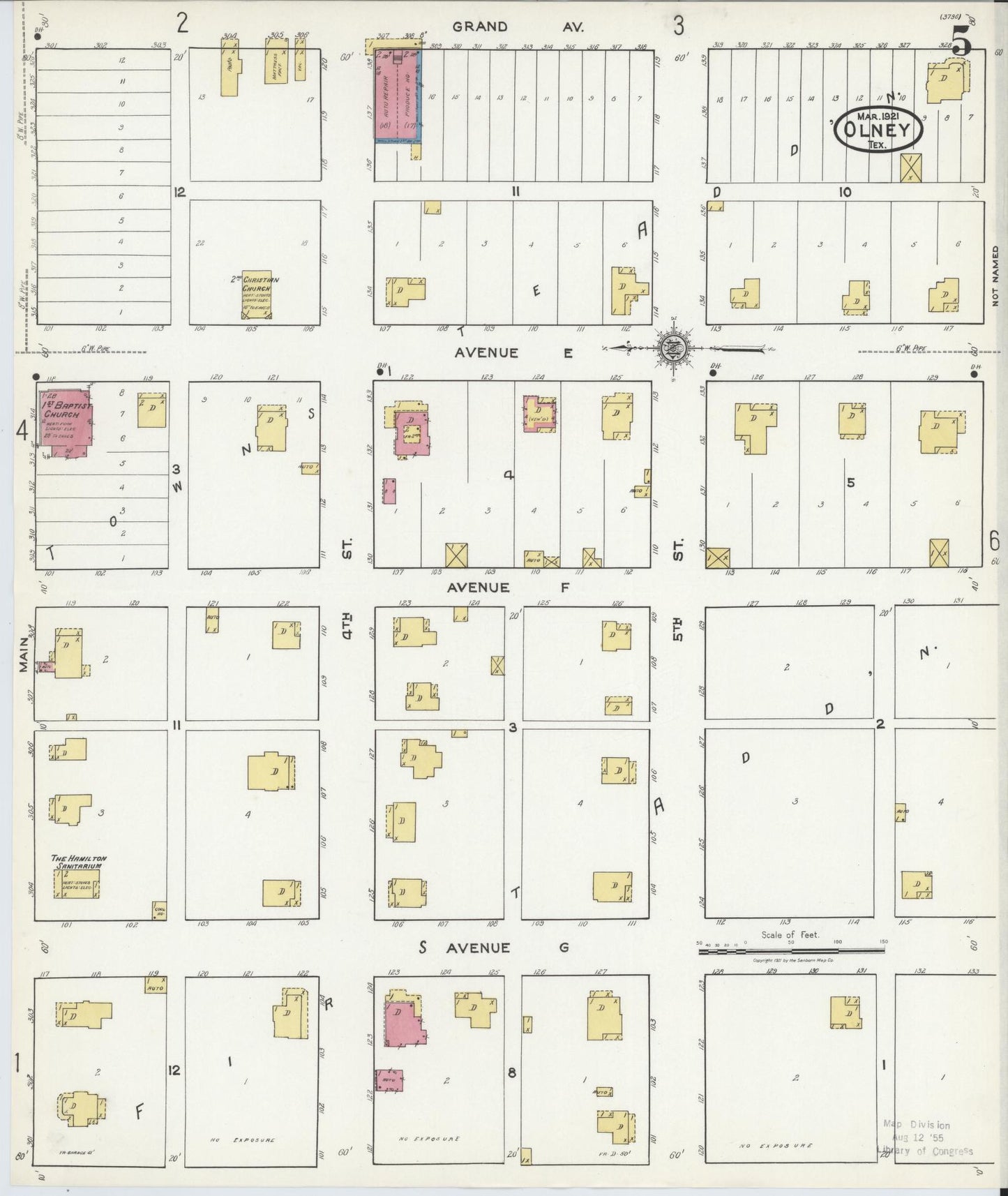 Sanborn Fire Insurance Map from Olney, Young County, Texas (1921), Sheet #0005 - Historic Sanborn Fire Insurance Map Print, vintage old map wall art, antique decor, genealogy gift, Texas Texas map