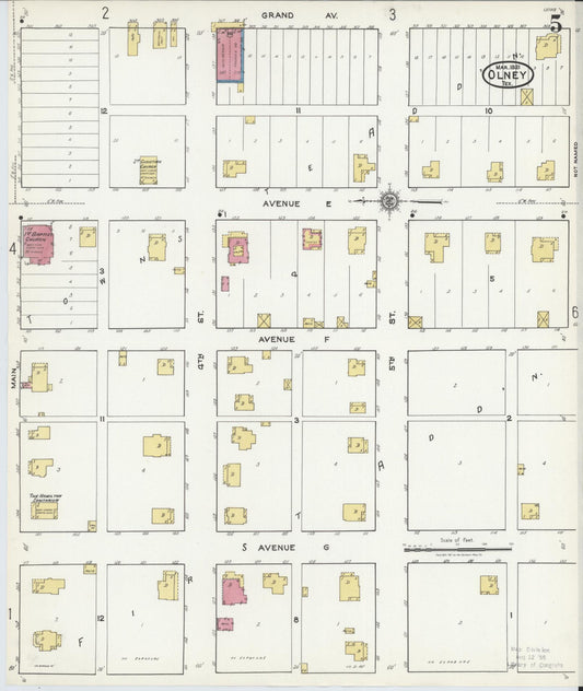 Sanborn Fire Insurance Map from Olney, Young County, Texas (1921), Sheet #0005 - Historic Sanborn Fire Insurance Map Print, vintage old map wall art, antique decor, genealogy gift, Texas Texas map